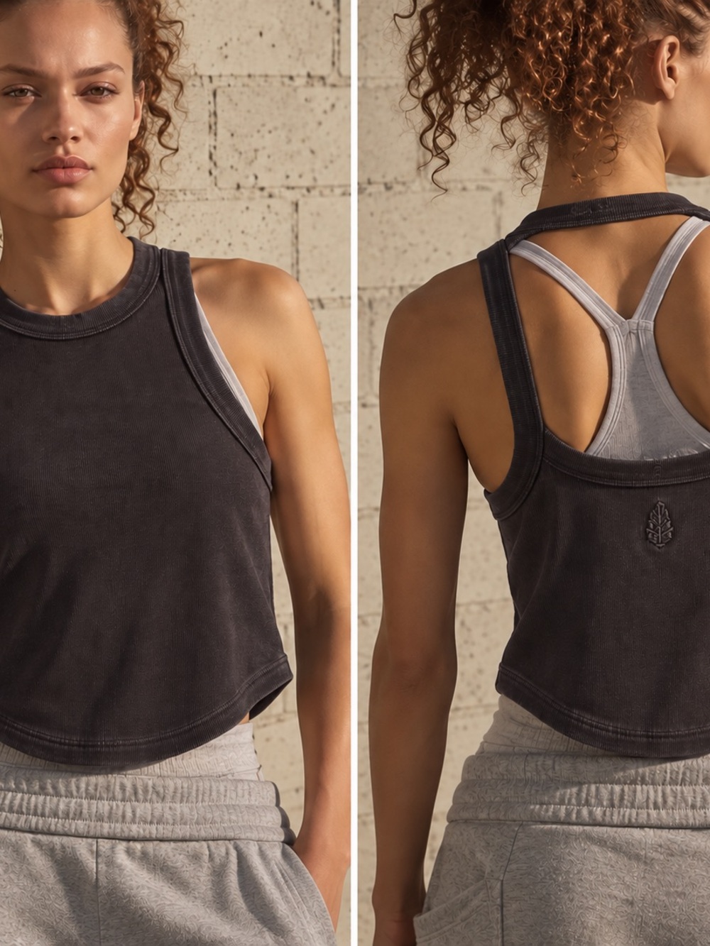 Free People FP Movement Open Air Tank Washed Black Open Back, Size XS BOHO CROP